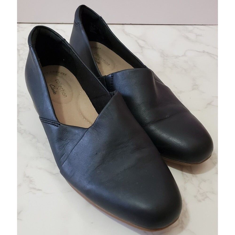 Clarks Juliet Palm Pumps Shoes Black Leather Women's 6.5 M Comfort 1" Heel